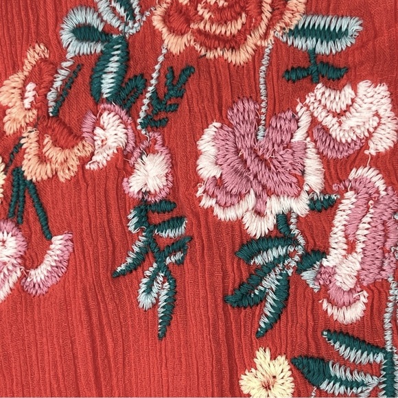 Coral Embroidered Boho Beach Dress 2X Plus Size 26/28 Gauzy Muumuu Resort Vacay - Picture 2 of 11